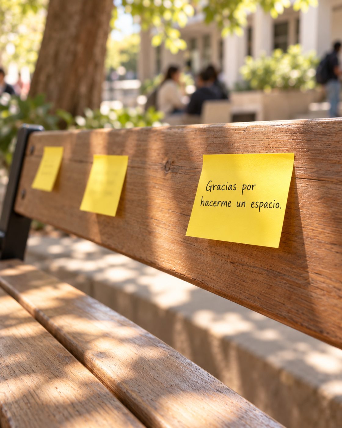 «Gracias por hacerme un espacio.» en una banca.